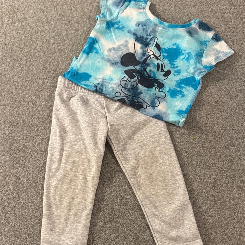 5/$15- Girls Minnie Mouse Tie-Dye Tee and Gray Leggings Set - Blue